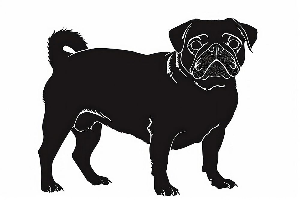 Pug dog silhouette clip art animal mammal black.