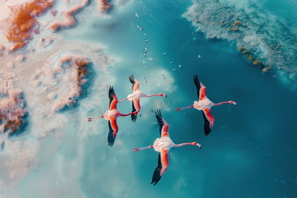 Flamingos flying outdoors animal nature.