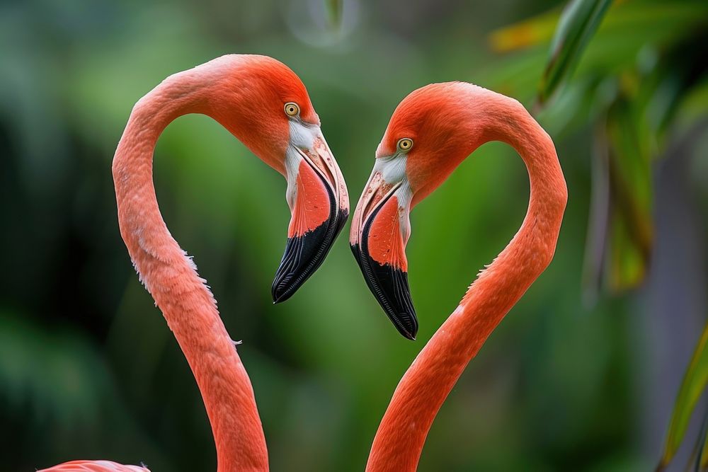 Two flamingos beak animal bird.