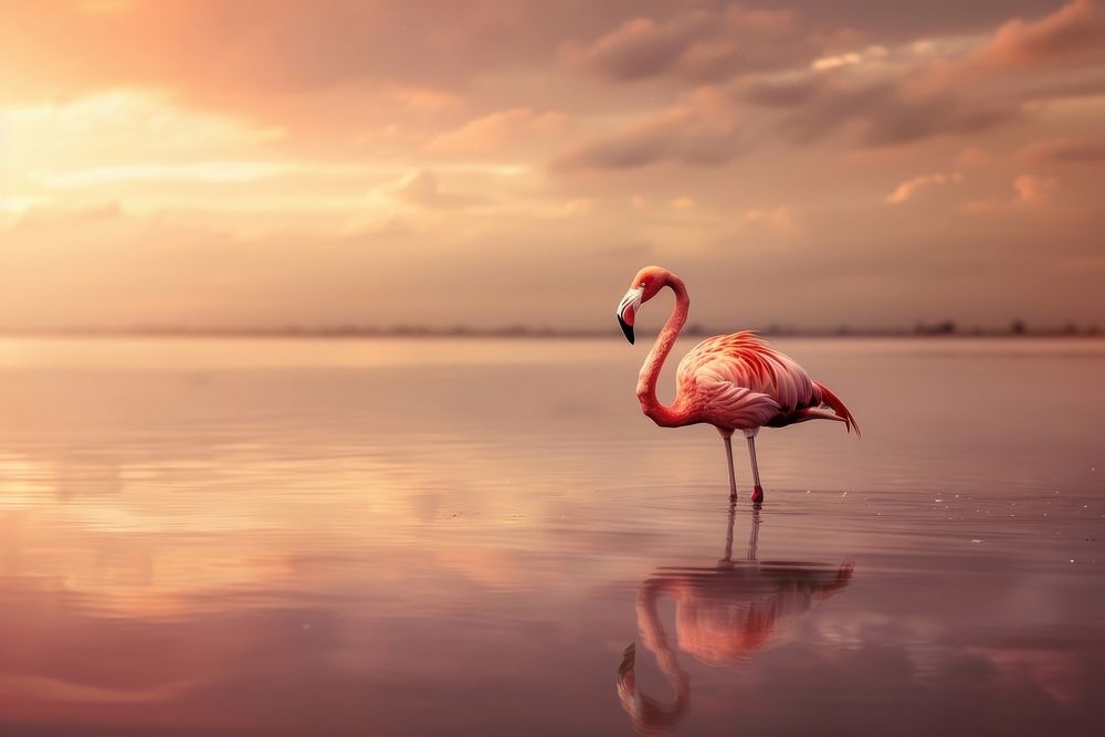 Flamingo standing in water animal person human.