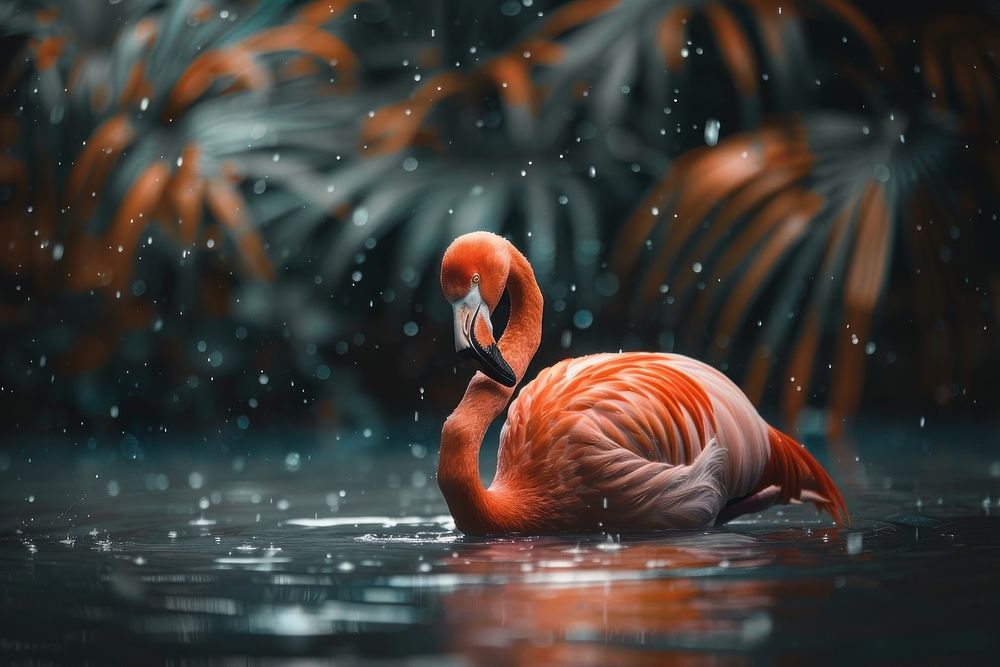 Flamingo standing in water animal bird beak.