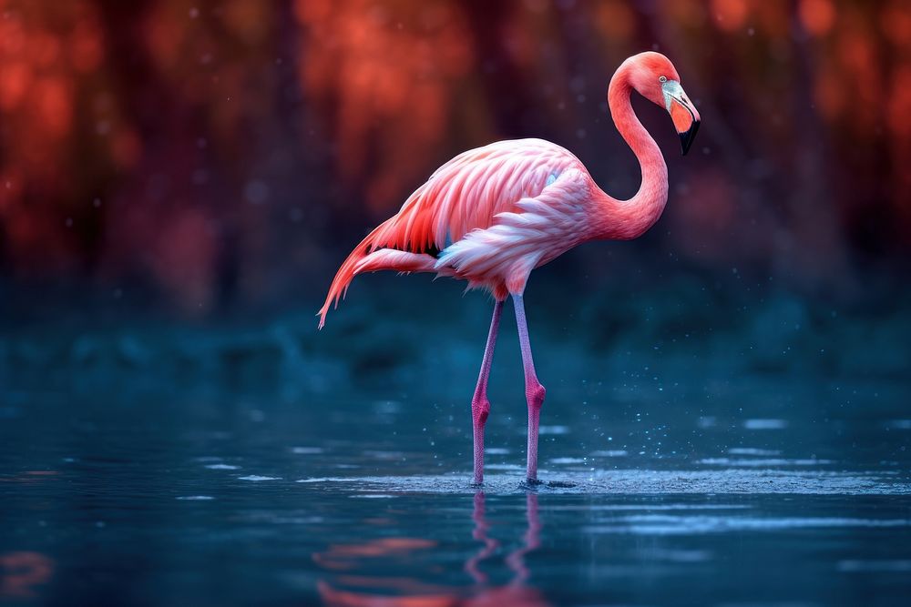 Flamingo walking in water animal bird.