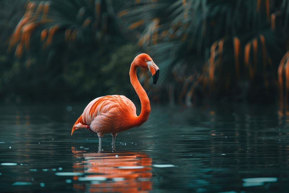 Flamingos standing in water animal bird.