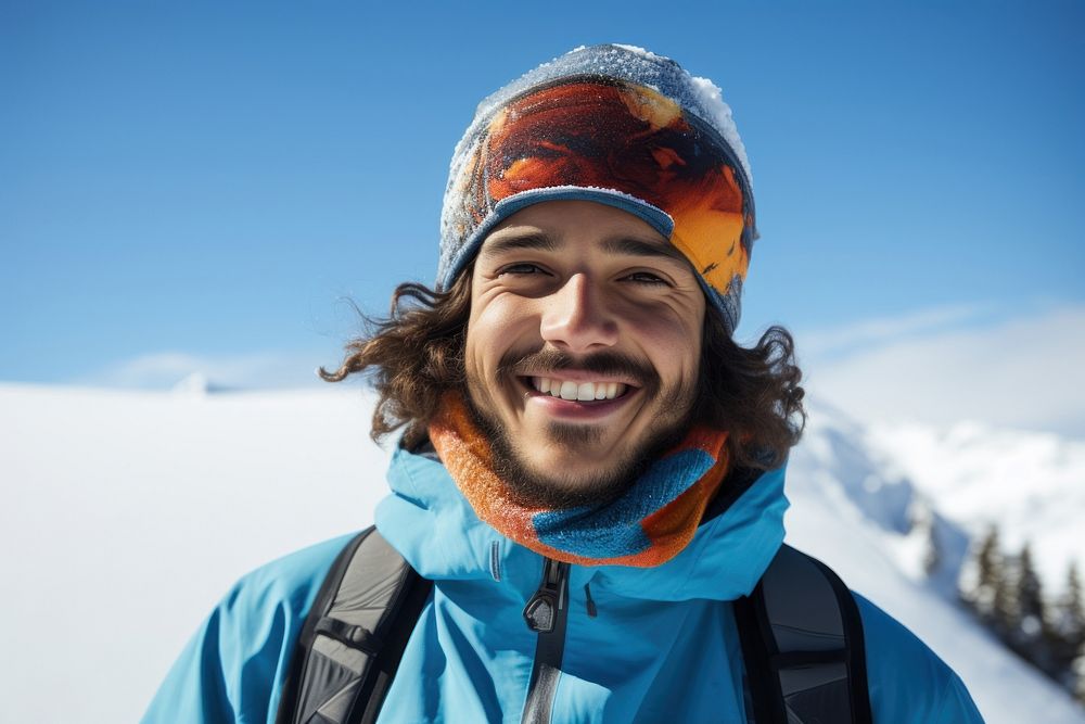 Snowboarder smiling recreation adventure laughing.