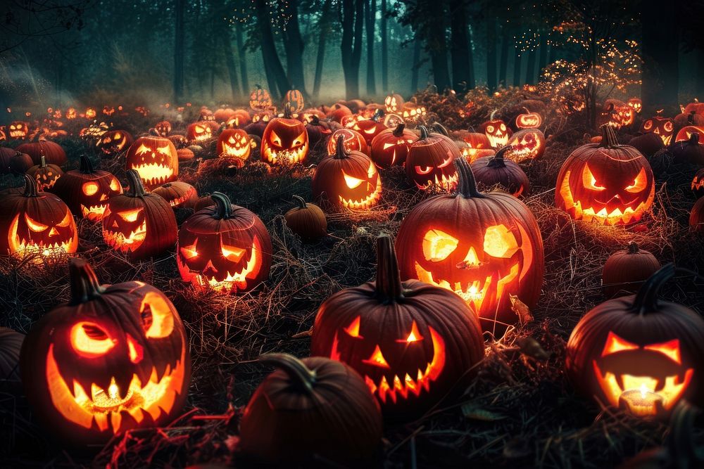Pumpkin field halloween jack-o-lantern fireplace.
