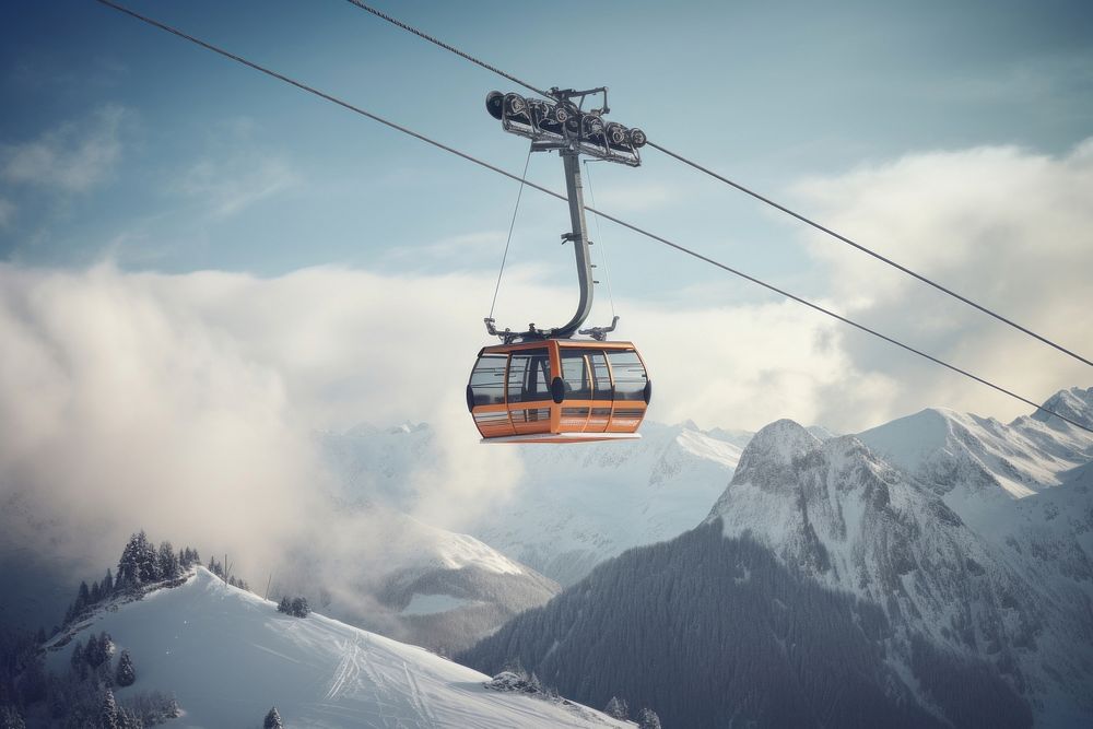Ski lift over a snowy mountain outdoors vehicle nature.