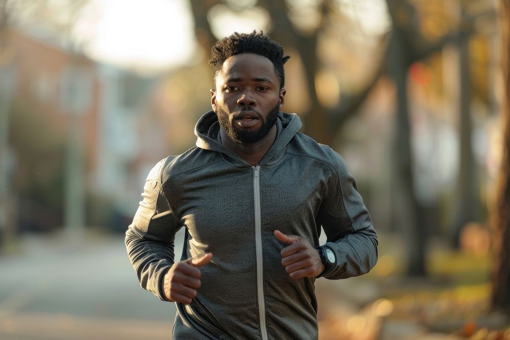 African american man running wristwatch jogging.