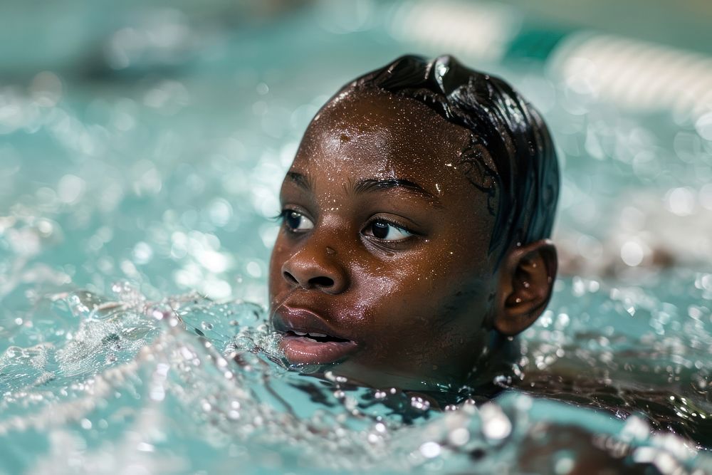 African american woman swimming recreation bathing.