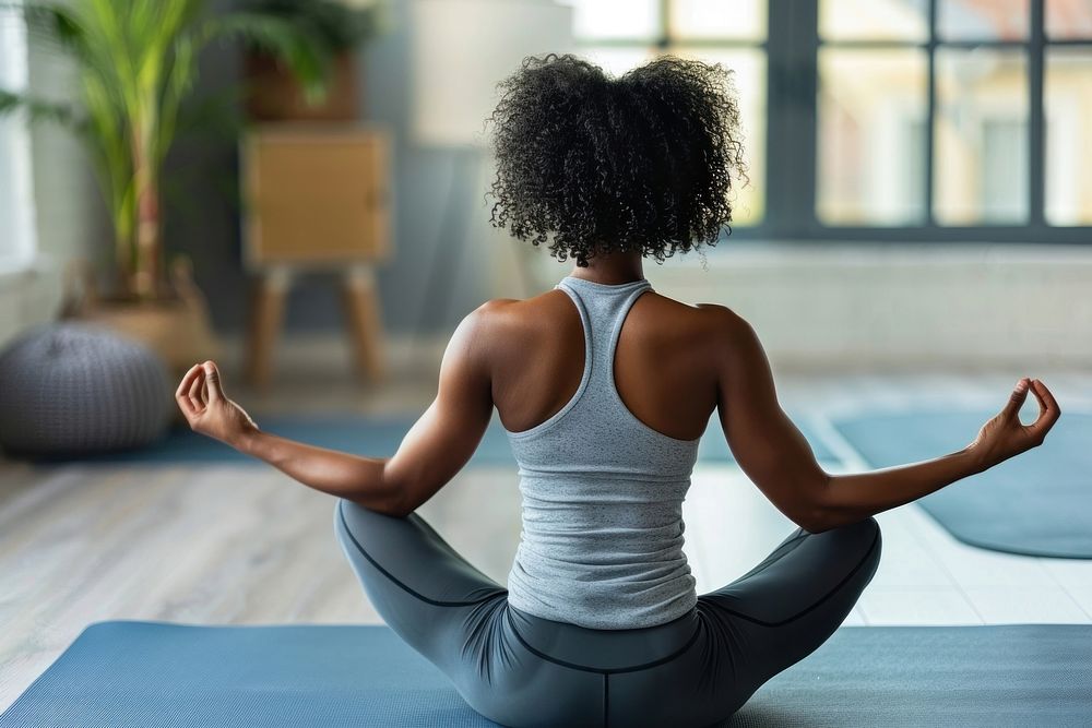 African american woman yoga clothing exercise.