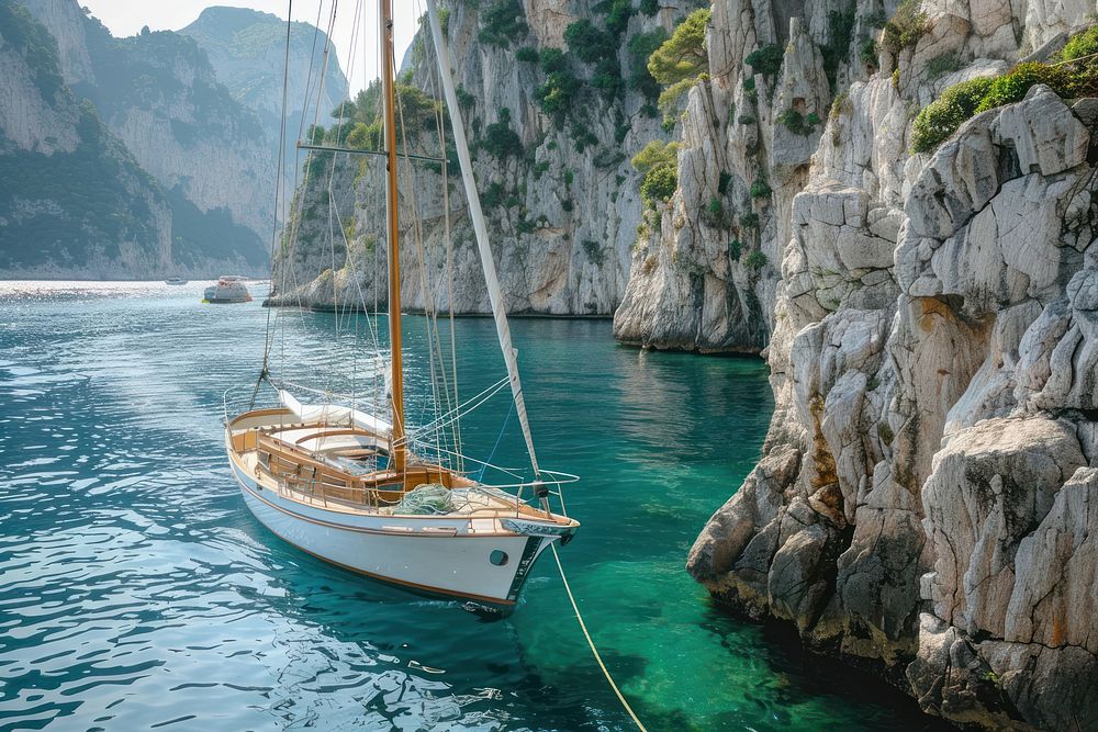 Boat sailing in capri transportation recreation shoreline.