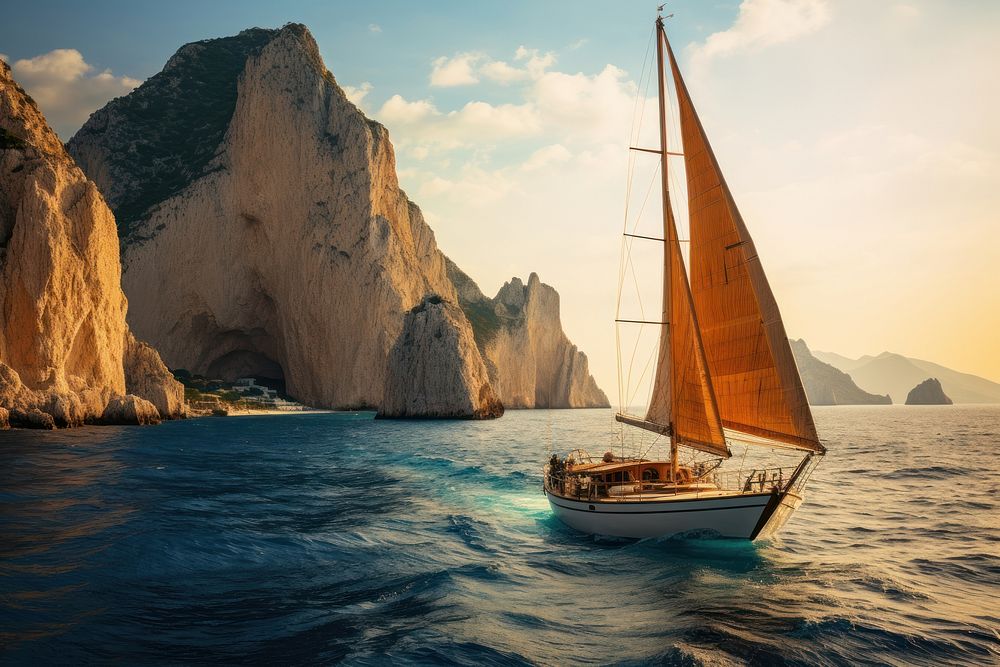 Boat sailing in capri transportation recreation sailboat.