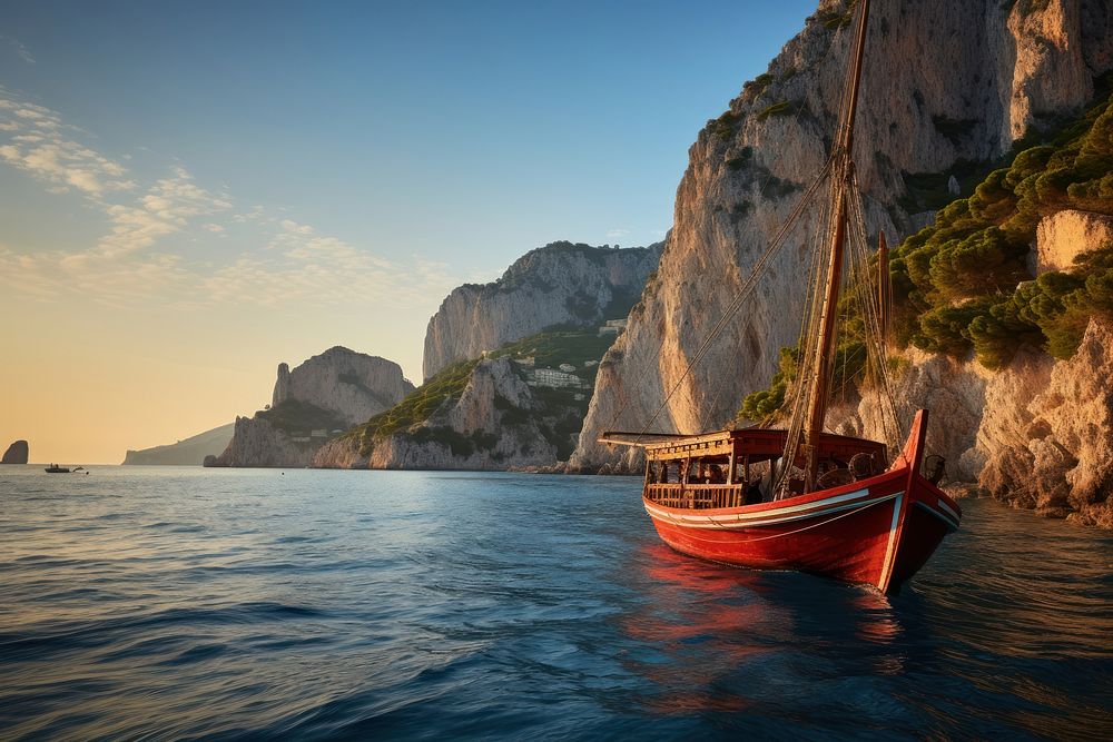 Boat sailing in capri transportation landscape outdoors.
