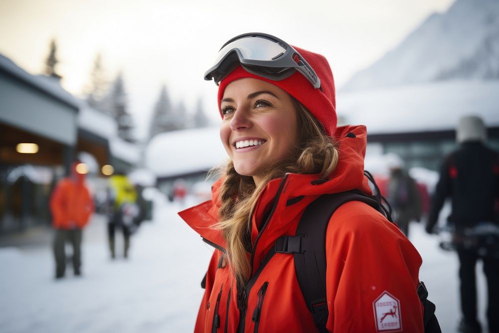 Female ski portrait outdoors smiling.