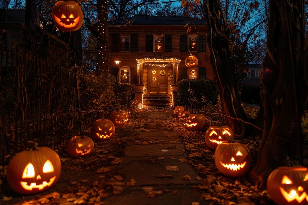 Lighted pumpkins halloween jack-o-lantern festival.