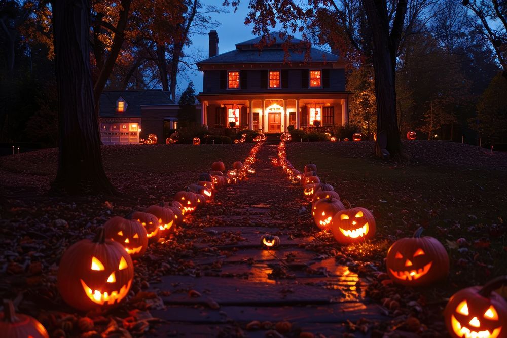 Lighted pumpkins halloween jack-o-lantern transportation.
