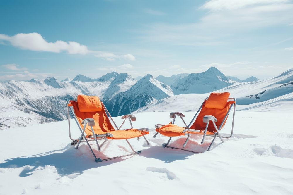 Lounge chairs snow furniture mountain.