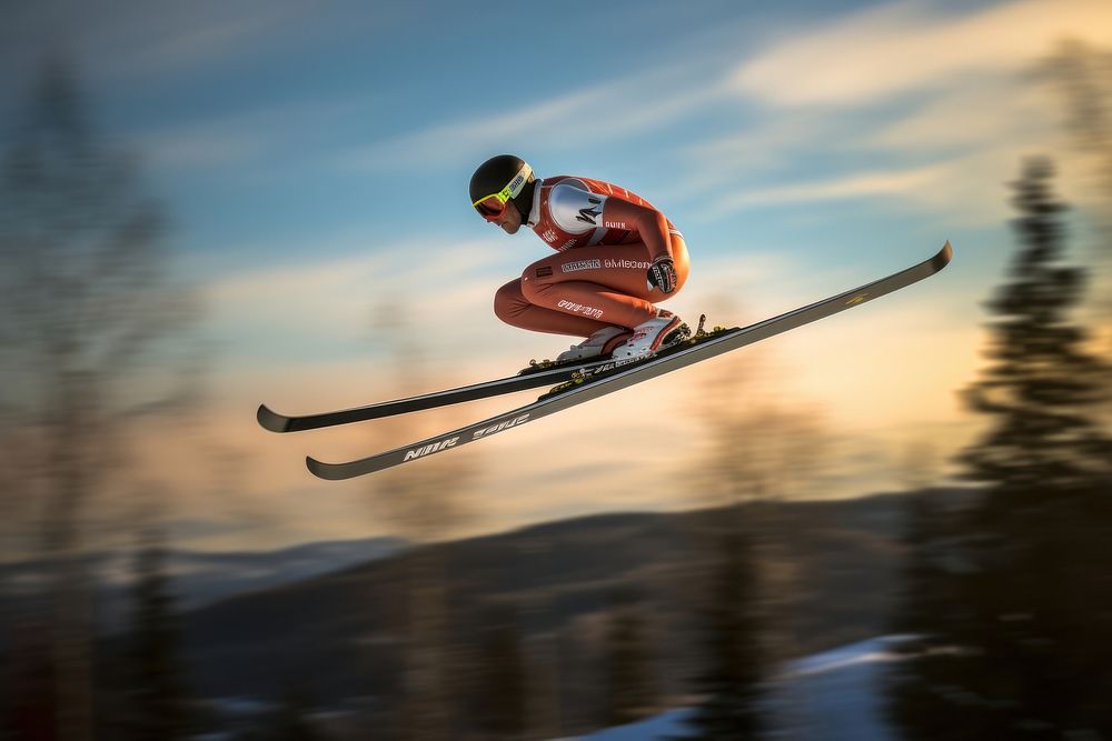 Ski jumper recreation outdoors mid-air.
