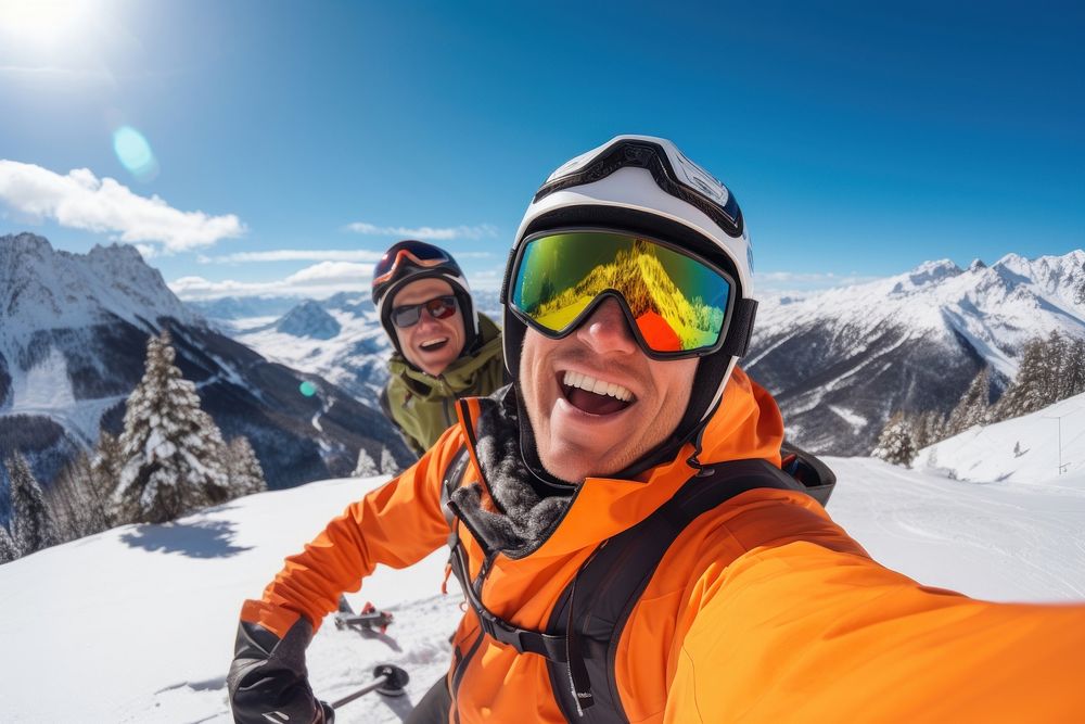 Snowboarder mountain outdoors portrait.