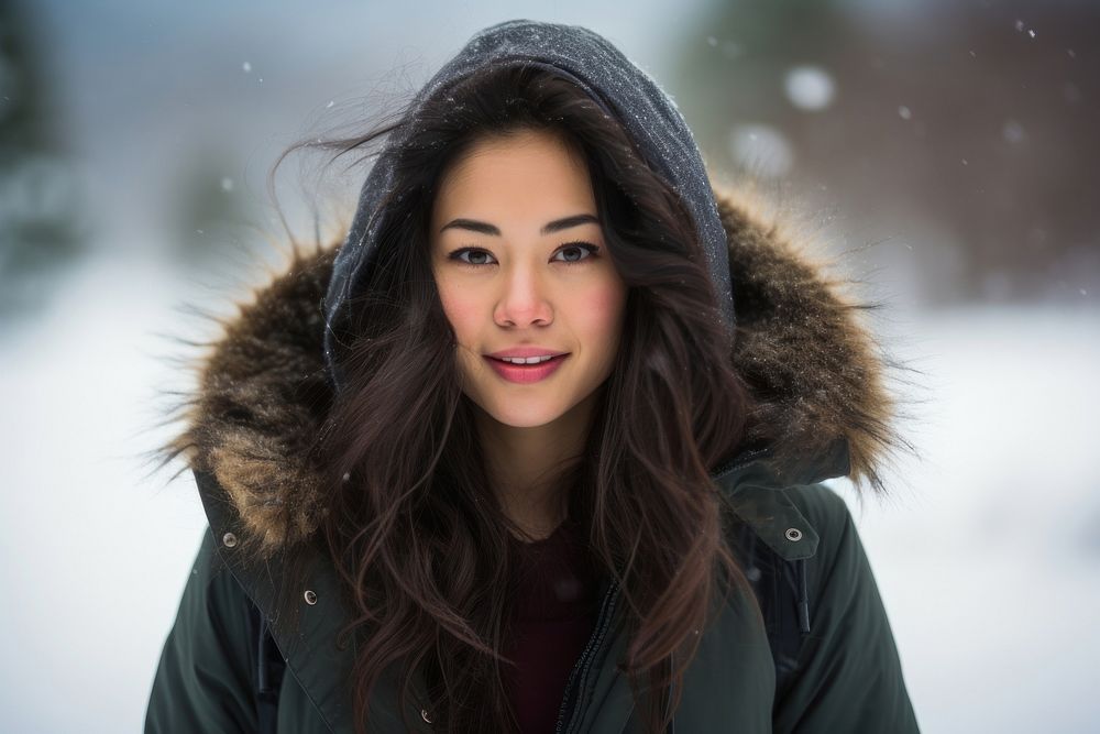 Asian american woman portrait winter adult.