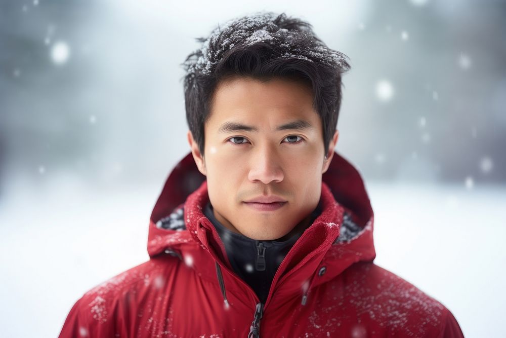 Asian american man portrait snow jacket.