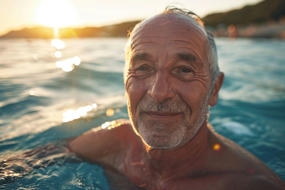 Senior man swimmer portrait happy photography.