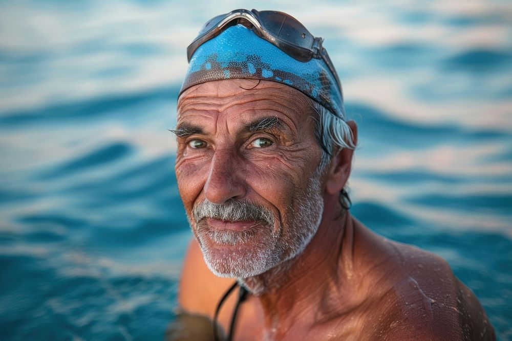 Senior man swimmer portrait photography clothing.