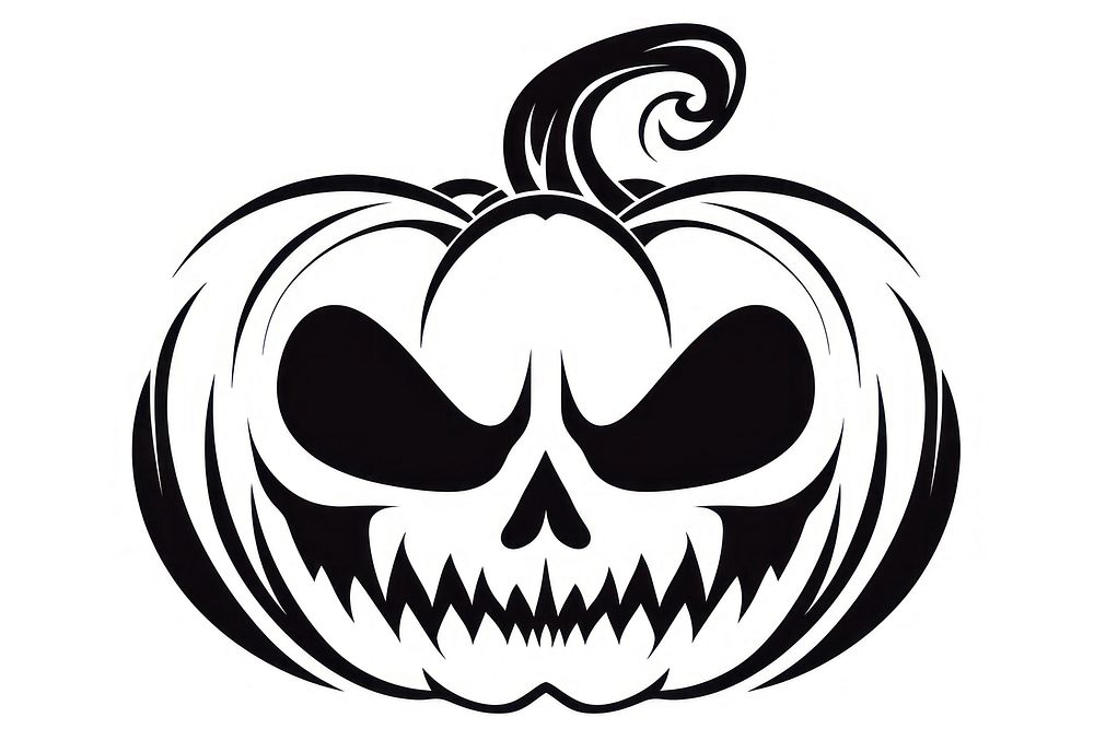 Pumpkin with skull face stencil logo.