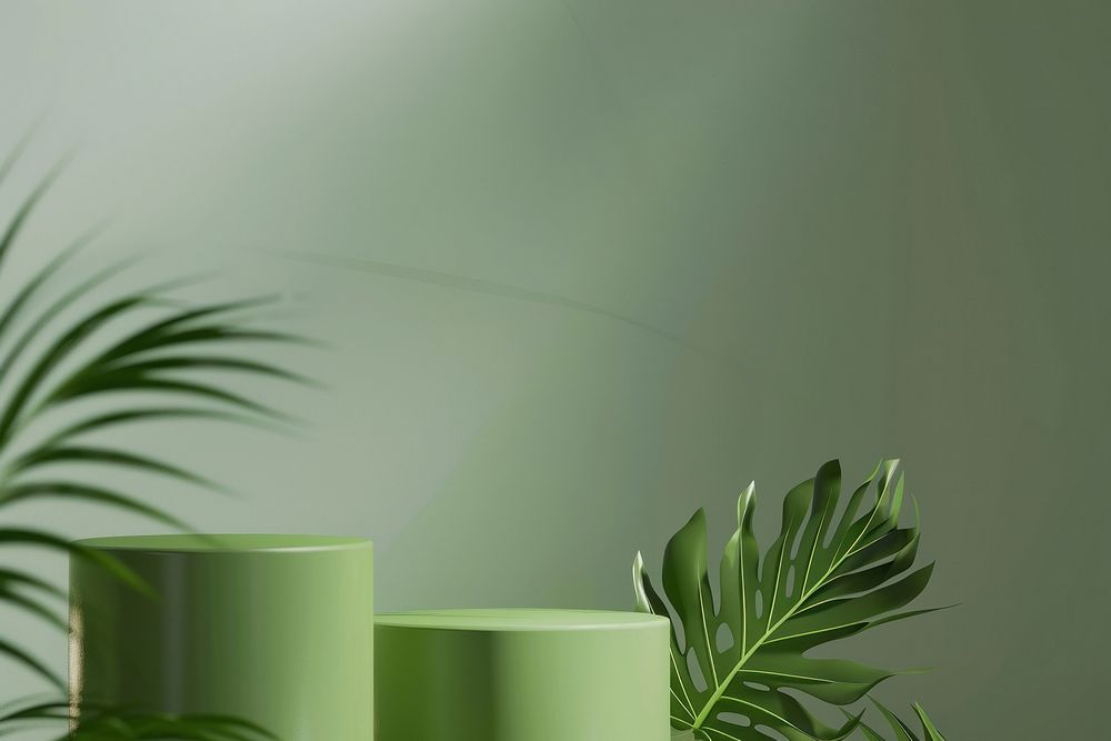 Green podium planter pottery leaf.