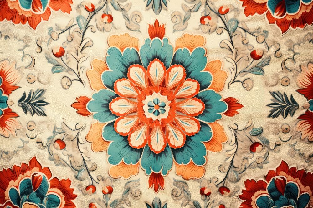 Exotic oriental fabric texture graphics pattern blossom.