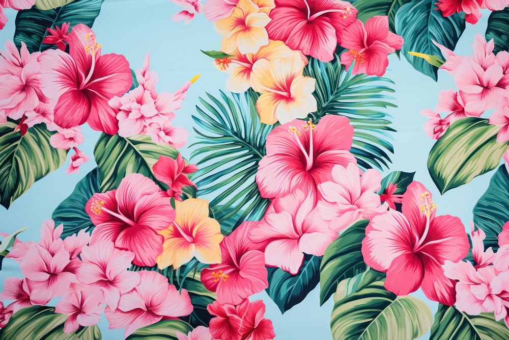Textile hawaii pattern fabric hibiscus graphics blossom.