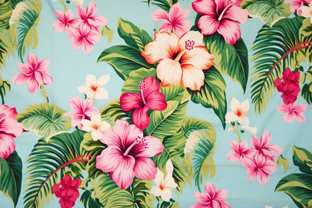 Textile hawaii pattern fabric hibiscus graphics blossom.