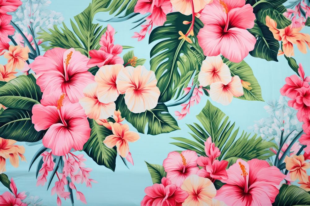 Textile hawaii pattern fabric hibiscus graphics blossom.