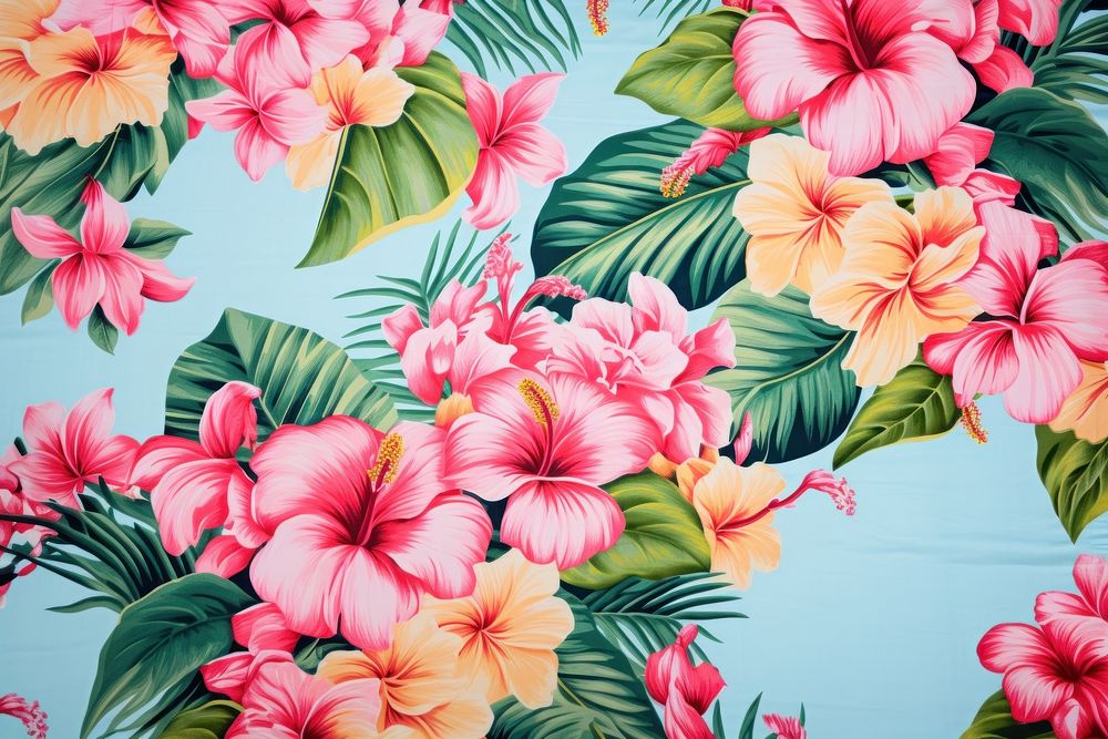 Textile hawaii pattern fabric graphics hibiscus painting.