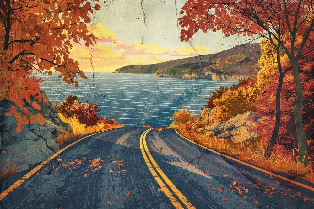 Autumn road landscape outdoors.