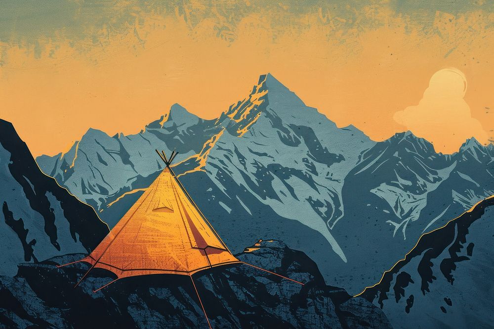Mountain camping tent landscape.