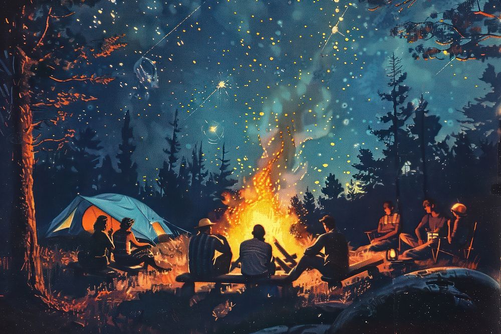 Camping bonfire outdoors nature.