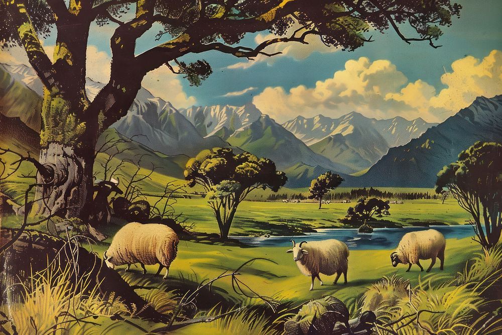 Sheep landscape grassland livestock.