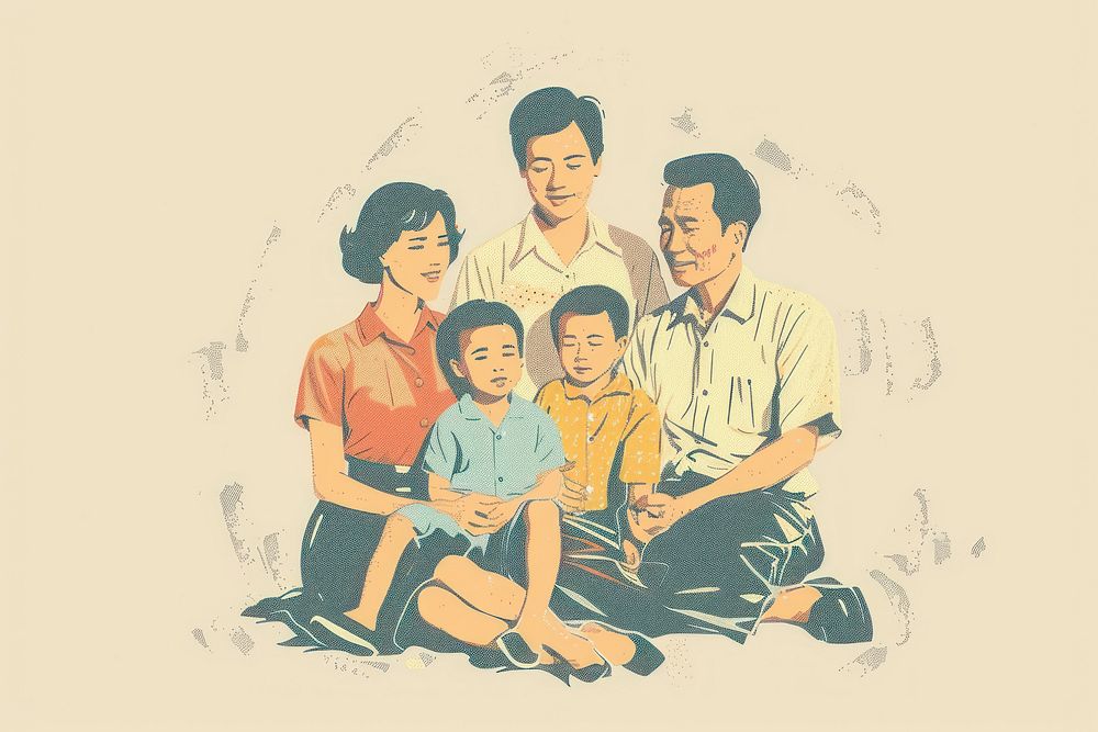 Asian family photography illustrated portrait.