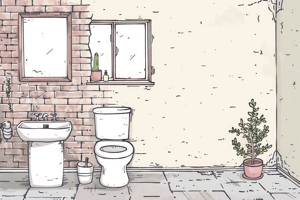 Bathroom illustrated indoors drawing.