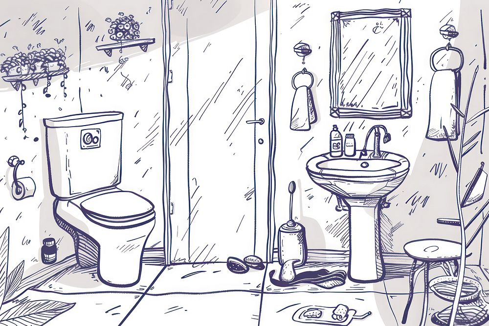 Bathroom illustrated drawing indoors.