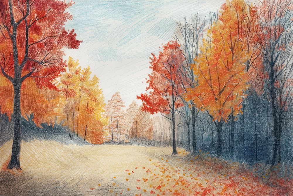 Autumn landscape painting outdoors scenery.