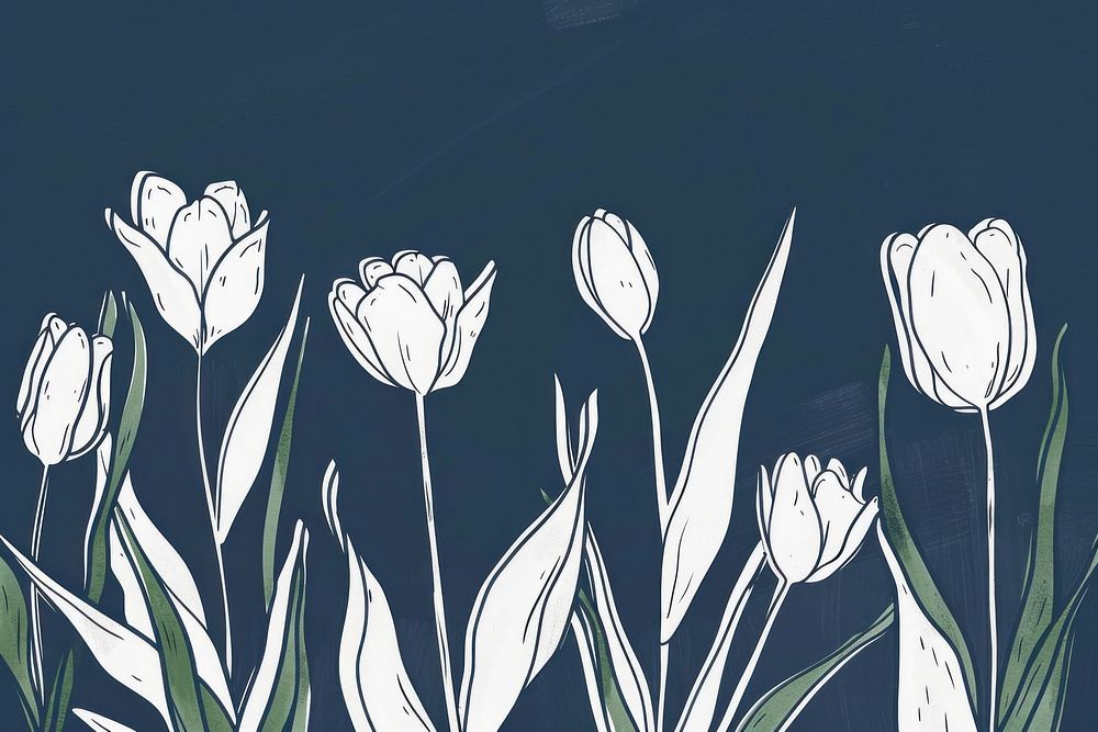 White tulips illustrated blackboard painting.
