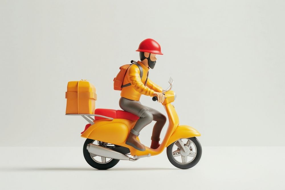 Delivery man out from smartphone motorcycle wheel transportation.