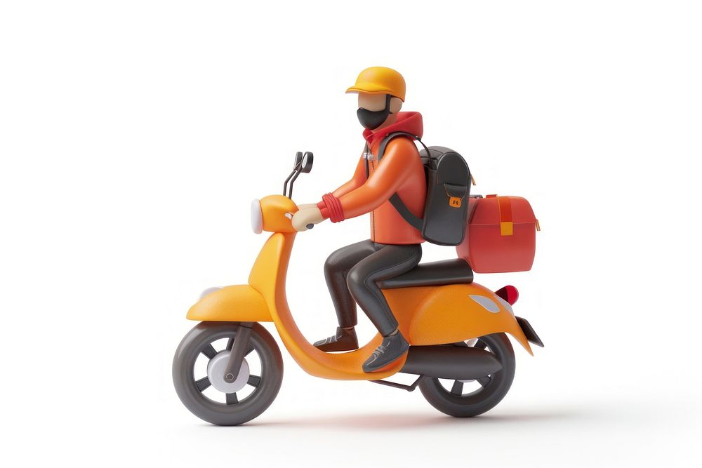 Delivery man out from smartphone motorcycle transportation vehicle.