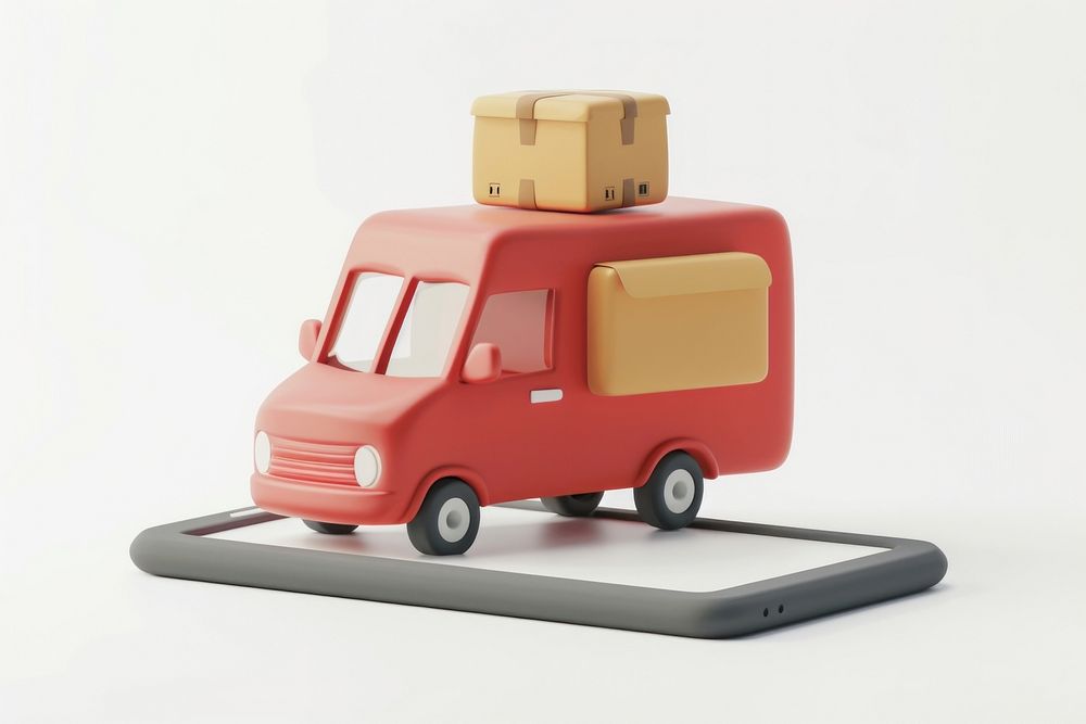 Online delivery on phone transportation automobile caravan.