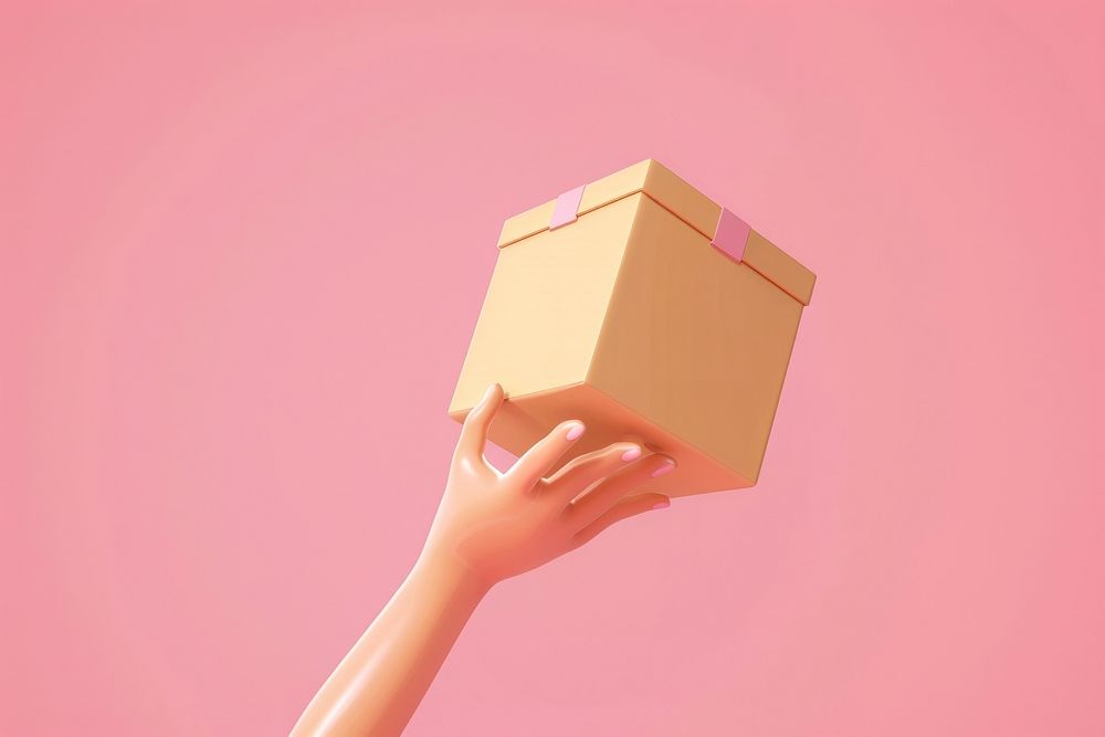 Hand holding box cardboard package carton.