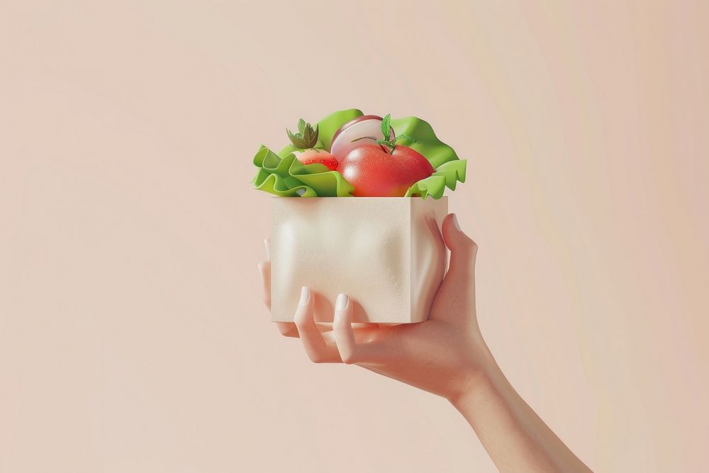 Hand holding food package produce person plant.
