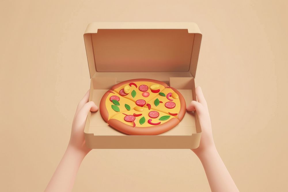 Hand holding pizza box delivery dessert person human.