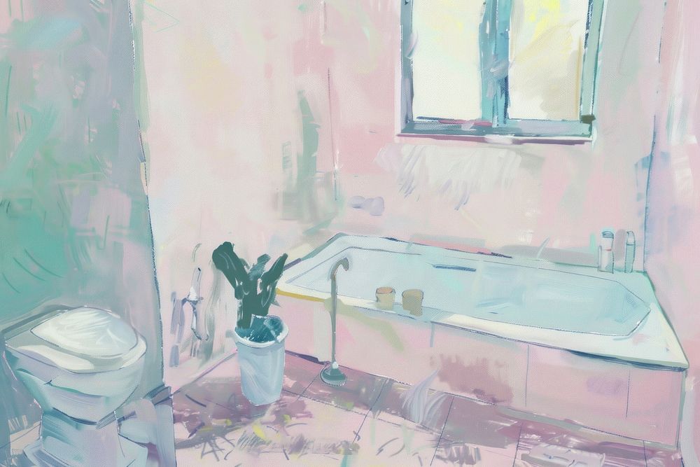 Bathroom painting bathing bathtub.