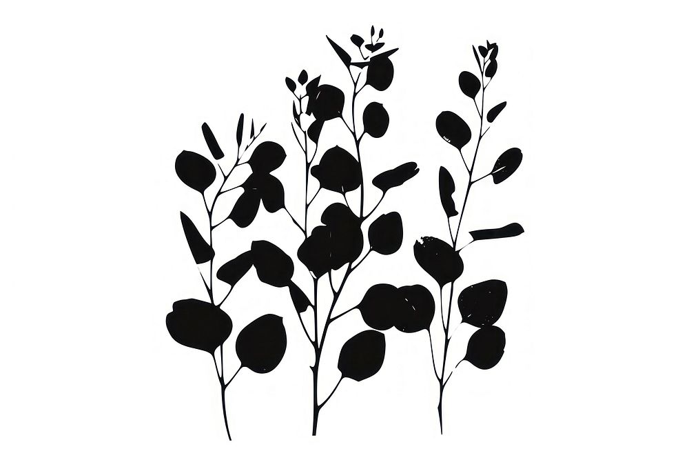 Eucalyptus silhouette clip art illustrated stencil drawing.